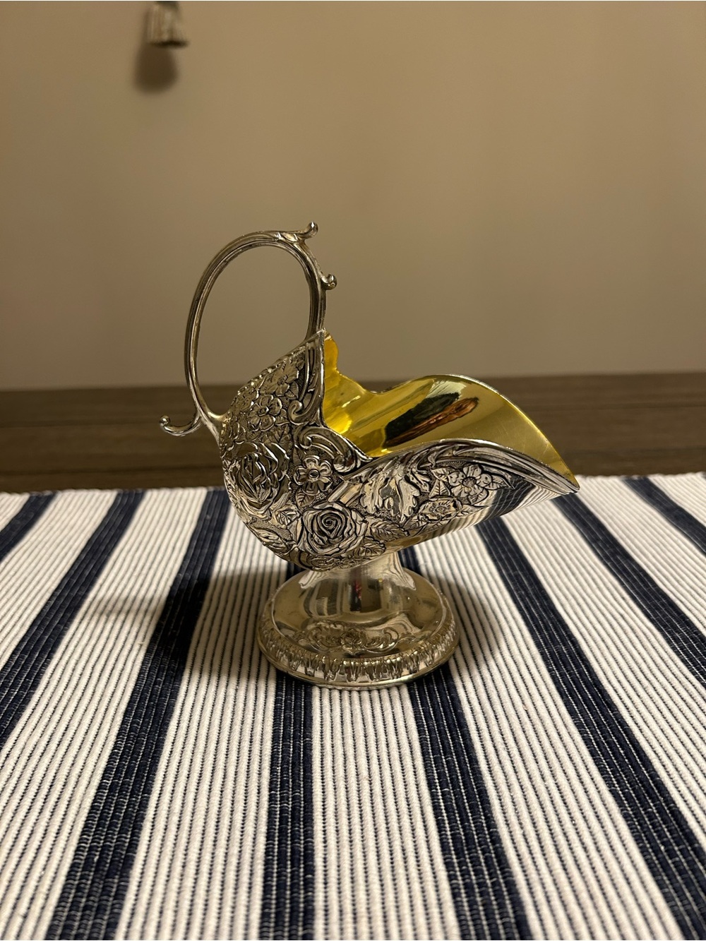 Vintage Silver-Plated Scuttle with Gold Wash Interior